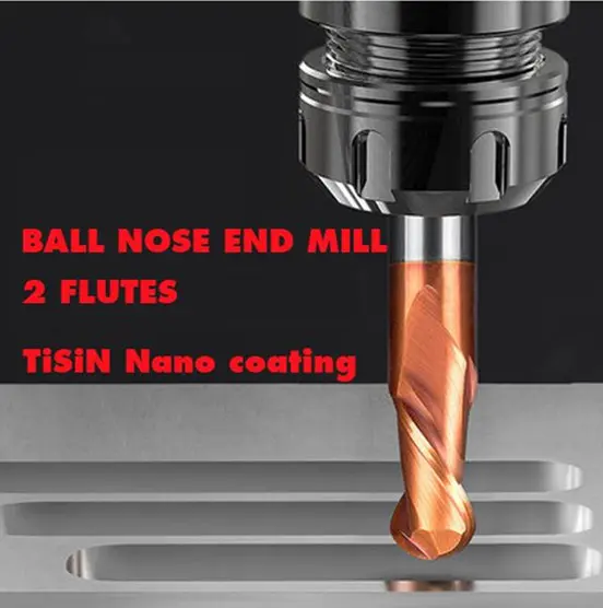 OEM manufacturer Carbide Drill Bits - 55 HRC TiAlN coat ball nose end mill 2 flutes – CEMENTED CARBIDE
