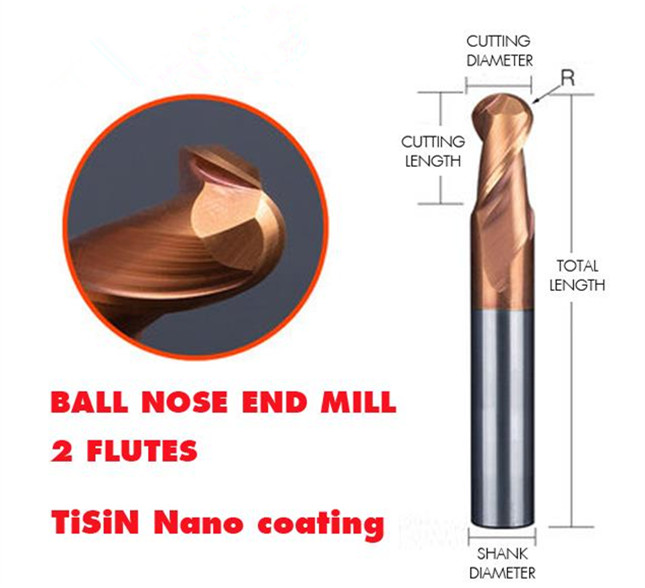 Fixed Competitive Price Square End Mills - 55 HRC TiAlN coat ball nose end mill 2 flutes – CEMENTED CARBIDE